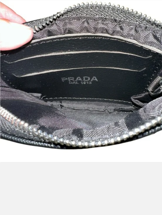 PRADA Black Saffiano Leather Polished Silver Zipper Pouch. - Picture 3 of 11